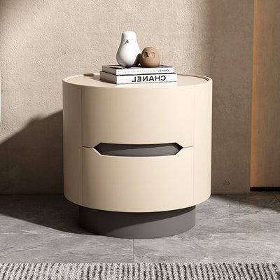 Traditional French Solid Wood Round Cylindrical Nightstand With 2 Drawers For Bedroom