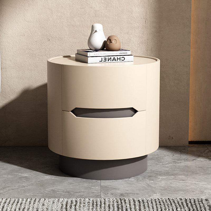 Traditional French Solid Wood Round Cylindrical Nightstand With 2 Drawers For Bedroom