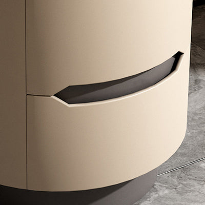 Traditional French Solid Wood Round Cylindrical Nightstand With 2 Drawers For Bedroom