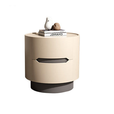 Traditional French Solid Wood Round Cylindrical Nightstand With 2 Drawers For Bedroom