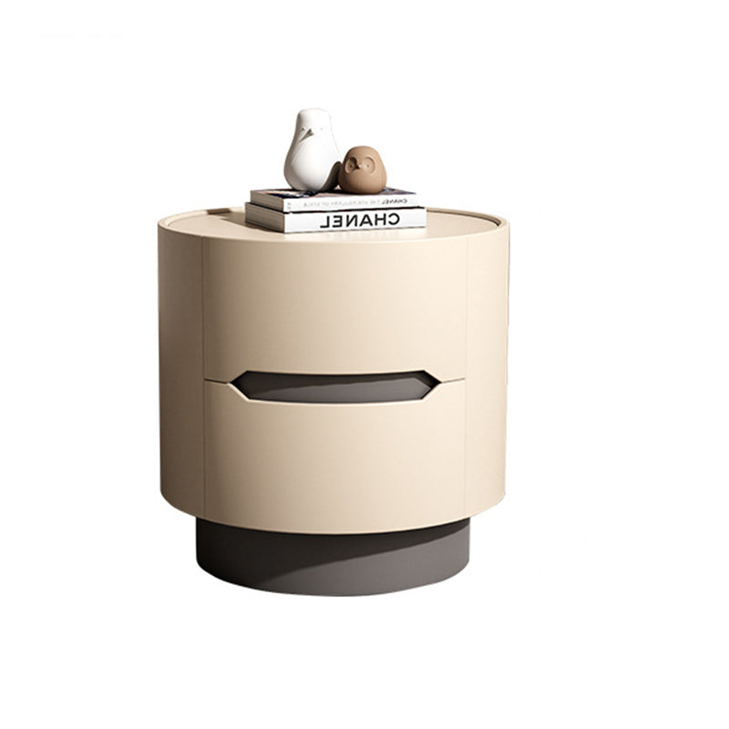 Traditional French Solid Wood Round Cylindrical Nightstand With 2 Drawers For Bedroom