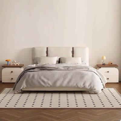 Traditional French Microfiber Leather Solid Wood Metal Rounded Square Nightstand With 2 Drawers For Bedroom