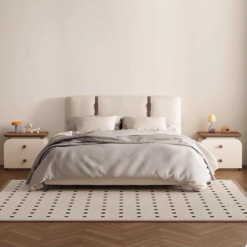 Traditional French Microfiber Leather Solid Wood Metal Rounded Square Nightstand With 2 Drawers For Bedroom