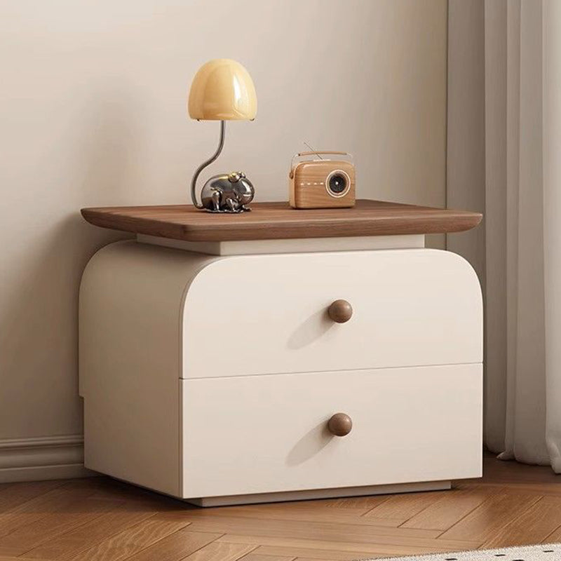 Traditional French Microfiber Leather Solid Wood Metal Rounded Square Nightstand With 2 Drawers For Bedroom