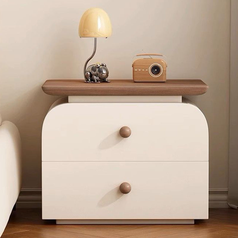 Traditional French Microfiber Leather Solid Wood Metal Rounded Square Nightstand With 2 Drawers For Bedroom