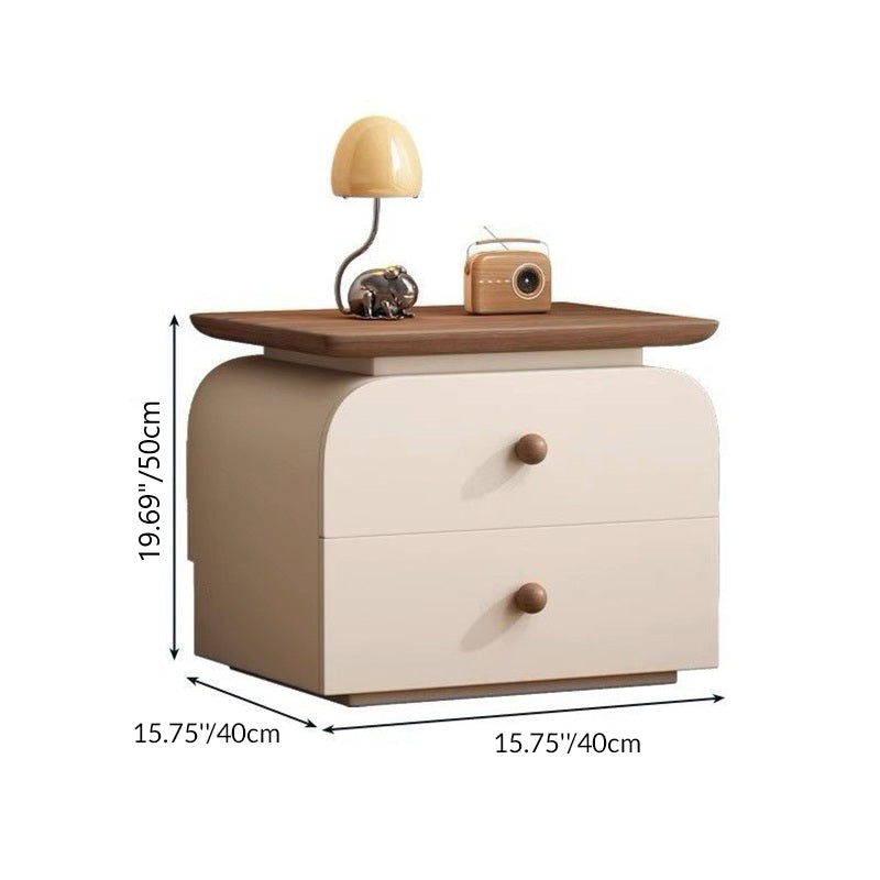Traditional French Microfiber Leather Solid Wood Metal Rounded Square Nightstand With 2 Drawers For Bedroom
