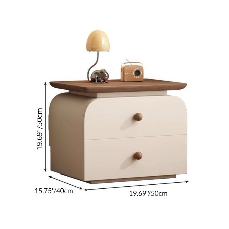 Traditional French Microfiber Leather Solid Wood Metal Rounded Square Nightstand With 2 Drawers For Bedroom