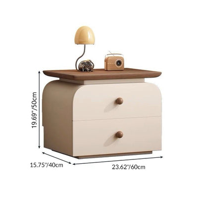 Traditional French Microfiber Leather Solid Wood Metal Rounded Square Nightstand With 2 Drawers For Bedroom