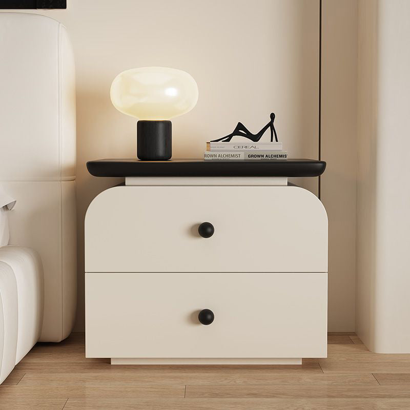 Traditional French Microfiber Leather Solid Wood Metal Rounded Square Nightstand With 2 Drawers For Bedroom