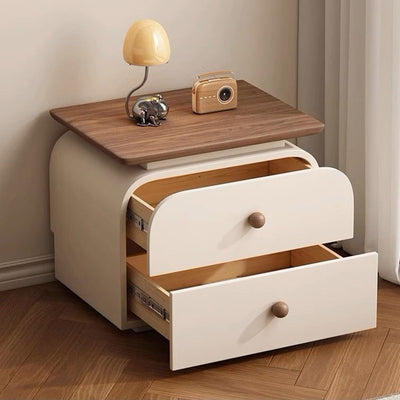 Traditional French Microfiber Leather Solid Wood Metal Rounded Square Nightstand With 2 Drawers For Bedroom
