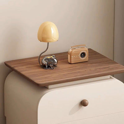 Traditional French Microfiber Leather Solid Wood Metal Rounded Square Nightstand With 2 Drawers For Bedroom