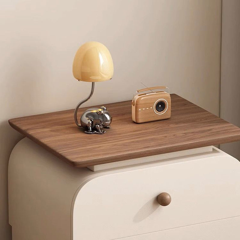 Traditional French Microfiber Leather Solid Wood Metal Rounded Square Nightstand With 2 Drawers For Bedroom