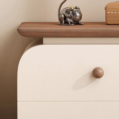 Traditional French Microfiber Leather Solid Wood Metal Rounded Square Nightstand With 2 Drawers For Bedroom