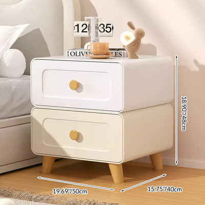 Modern Minimalist Steel Wood Rounded Square Nightstand With 2 Drawers For Bedroom