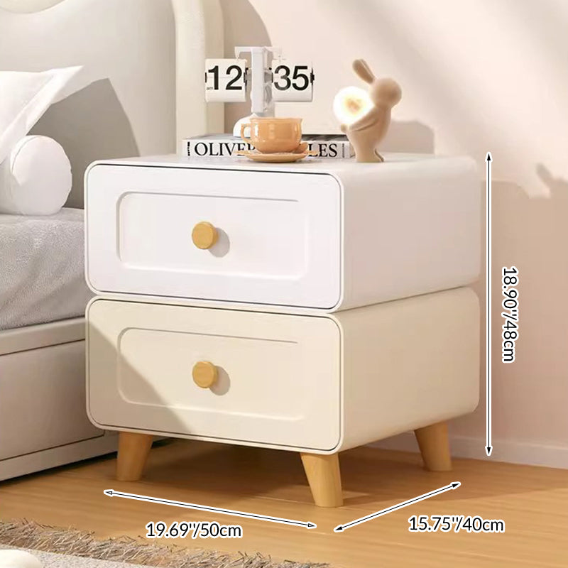 Modern Minimalist Steel Wood Rounded Square Nightstand With 2 Drawers For Bedroom