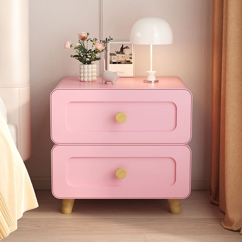 Modern Minimalist Steel Wood Rounded Square Nightstand With 2 Drawers For Bedroom