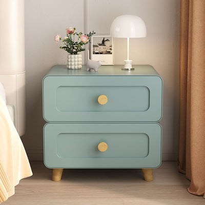 Modern Minimalist Steel Wood Rounded Square Nightstand With 2 Drawers For Bedroom