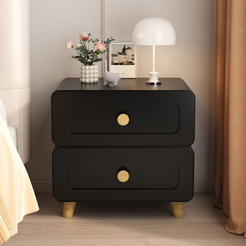 Modern Minimalist Steel Wood Rounded Square Nightstand With 2 Drawers For Bedroom