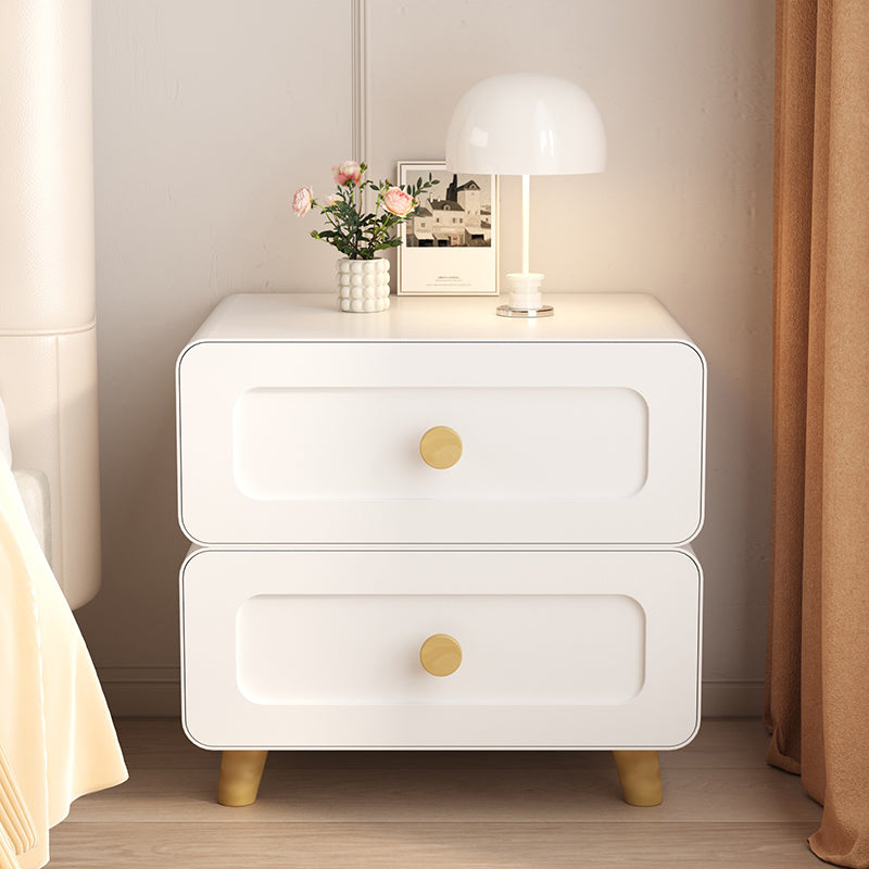 Modern Minimalist Steel Wood Rounded Square Nightstand With 2 Drawers For Bedroom
