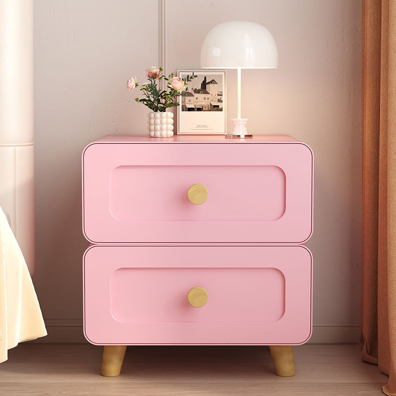 Modern Minimalist Steel Wood Rounded Square Nightstand With 2 Drawers For Bedroom