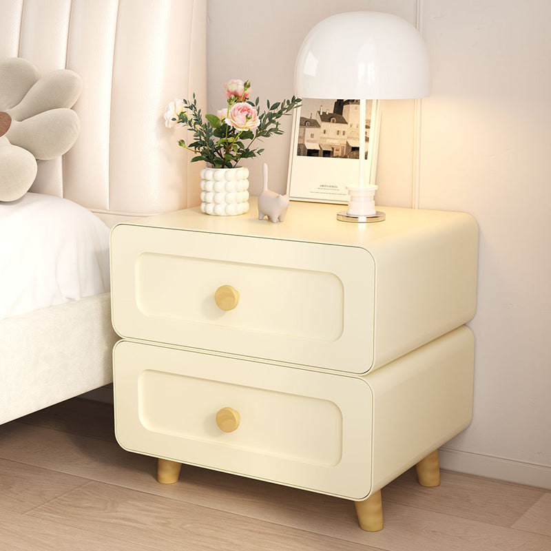 Modern Minimalist Steel Wood Rounded Square Nightstand With 2 Drawers For Bedroom