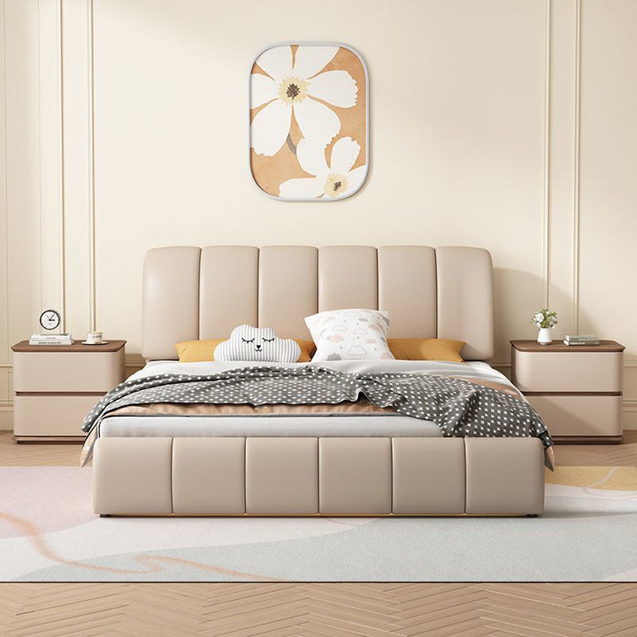 Modern Luxury Pine Plywood Pine Eco-board Cat Scratch Leather Metal Rounded Square Nightstand With 2 Drawers For Bedroom