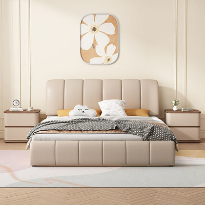 Modern Luxury Solid Wood Cat Scratch Leather Metal Rounded Square Nightstand With 2 Drawers For Bedroom