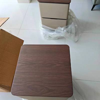 Modern Luxury Solid Wood Cat Scratch Leather Metal Rounded Square Nightstand With 2 Drawers For Bedroom