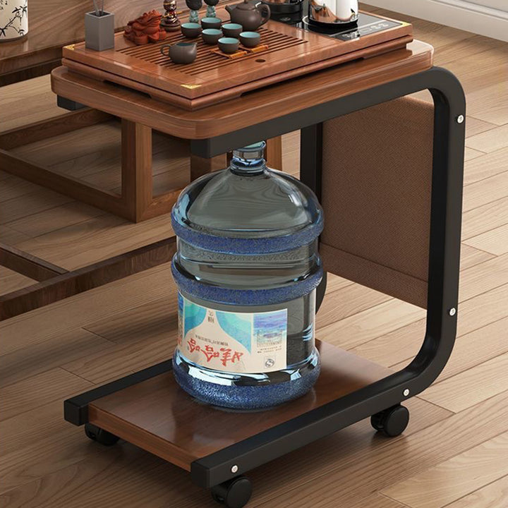Table d'appoint rectangulaire contemporaine en bois et acier de style scandinave en C avec 2 niveaux pour salon 