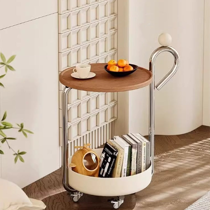 Traditional Chinese Medium Density Fiberboard Metal Round Cylindrical Side Table With 2 Tiers For Living Room