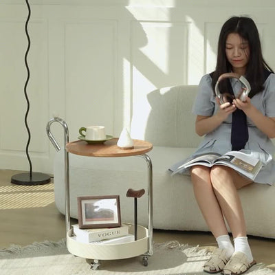 Traditional Chinese Medium Density Fiberboard Metal Round Cylindrical Side Table With 2 Tiers For Living Room