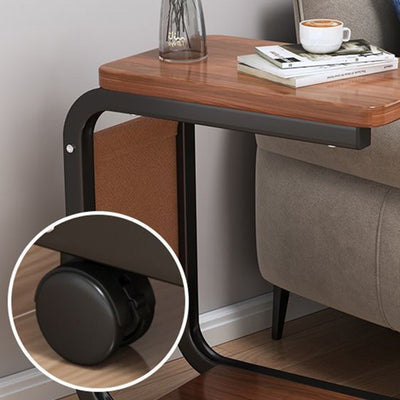 Contemporary Scandinavian Wood Steel C-Shaped Rectangular Side Table With 2 Tiers For Living Room