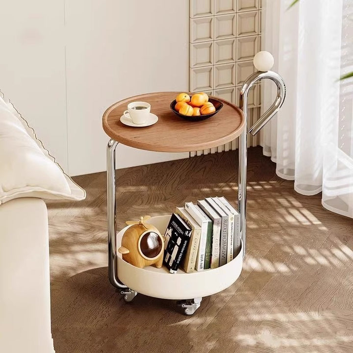 Table d'appoint cylindrique ronde en métal, en panneau de fibres à densité moyenne traditionnel chinois, avec 2 niveaux pour salon 
