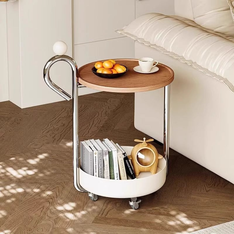 Traditional Chinese Medium Density Fiberboard Metal Round Cylindrical Side Table With 2 Tiers For Living Room