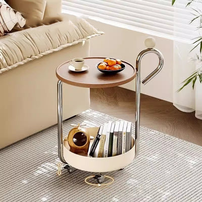 Traditional Chinese Medium Density Fiberboard Metal Round Cylindrical Side Table With 2 Tiers For Living Room