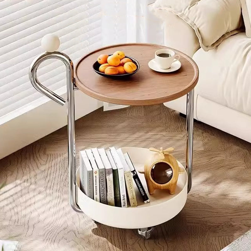 Traditional Chinese Medium Density Fiberboard Metal Round Cylindrical Side Table With 2 Tiers For Living Room