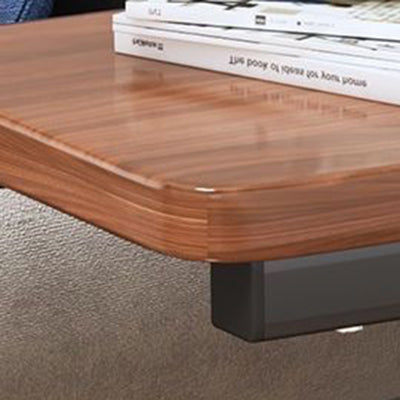 Contemporary Scandinavian Wood Steel C-Shaped Rectangular Side Table With 2 Tiers For Living Room