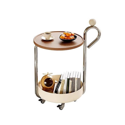 Traditional Chinese Medium Density Fiberboard Metal Round Cylindrical Side Table With 2 Tiers For Living Room