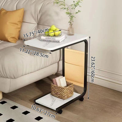 Contemporary Scandinavian Wood Steel C-Shaped Rectangular Side Table With 2 Tiers For Living Room