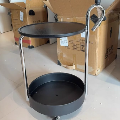 Traditional Chinese Medium Density Fiberboard Metal Round Cylindrical Side Table With 2 Tiers For Living Room