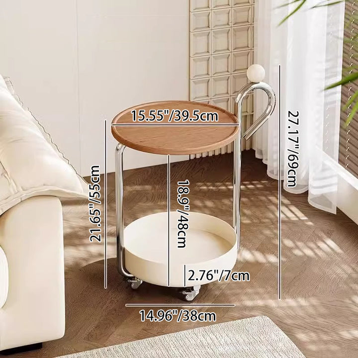 Table d'appoint cylindrique ronde en métal, en panneau de fibres à densité moyenne traditionnel chinois, avec 2 niveaux pour salon 
