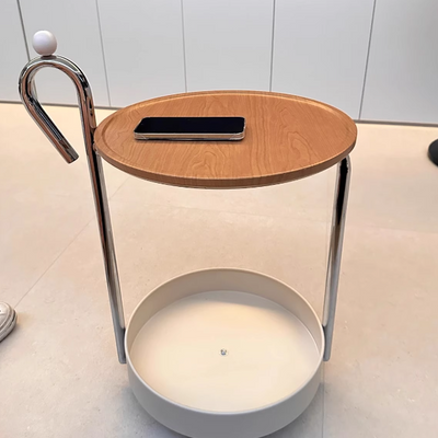 Traditional Chinese Medium Density Fiberboard Metal Round Cylindrical Side Table With 2 Tiers For Living Room