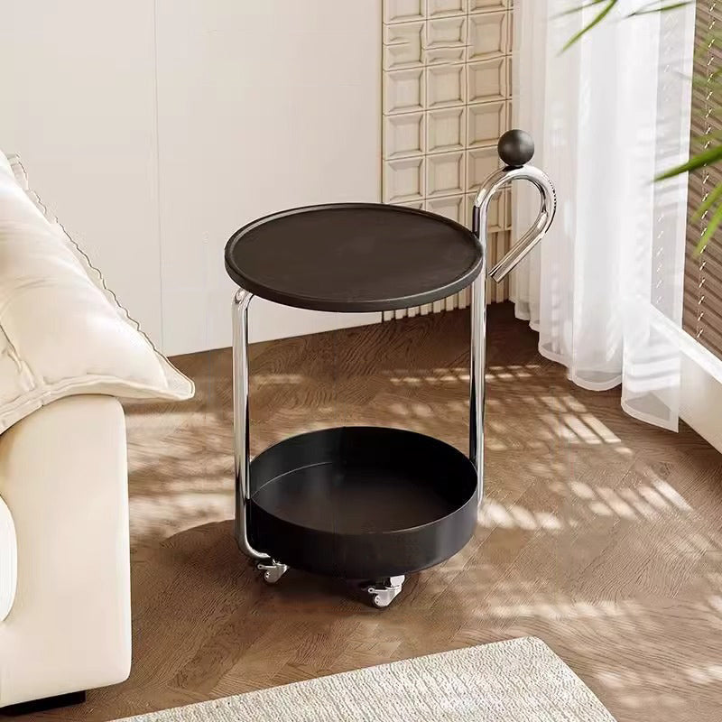 Traditional Chinese Medium Density Fiberboard Metal Round Cylindrical Side Table With 2 Tiers For Living Room