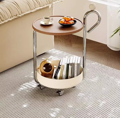 Traditional Chinese Medium Density Fiberboard Metal Round Cylindrical Side Table With 2 Tiers For Living Room