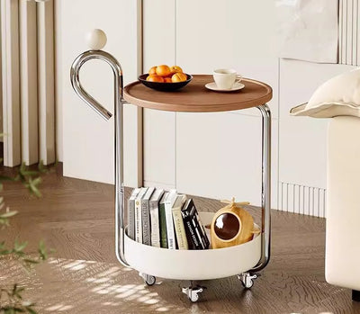 Traditional Chinese Medium Density Fiberboard Metal Round Cylindrical Side Table With 2 Tiers For Living Room