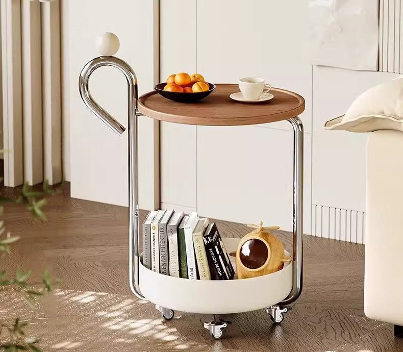 Traditional Chinese Medium Density Fiberboard Metal Round Cylindrical Side Table With 2 Tiers For Living Room