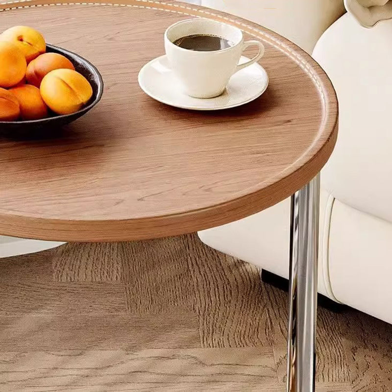 Traditional Chinese Medium Density Fiberboard Metal Round Cylindrical Side Table With 2 Tiers For Living Room