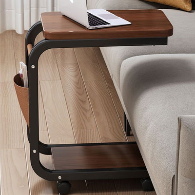 Contemporary Scandinavian Wood Steel C-Shaped Rectangular Side Table With 2 Tiers For Living Room