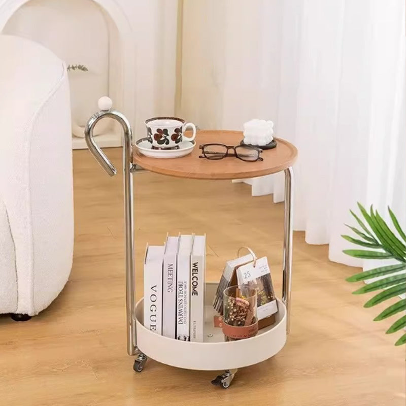 Traditional Chinese Medium Density Fiberboard Metal Round Cylindrical Side Table With 2 Tiers For Living Room