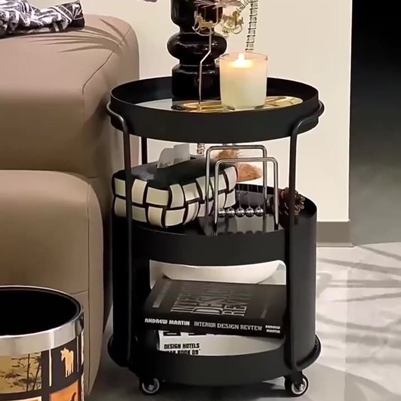 Modern Minimalist Iron Movable Round Side Table With 3 Tiers For Living Room